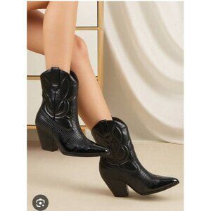 ALDO Nurodeo Black Leather Cowboy Boots Women’s  11 Western Block Heel Pointed